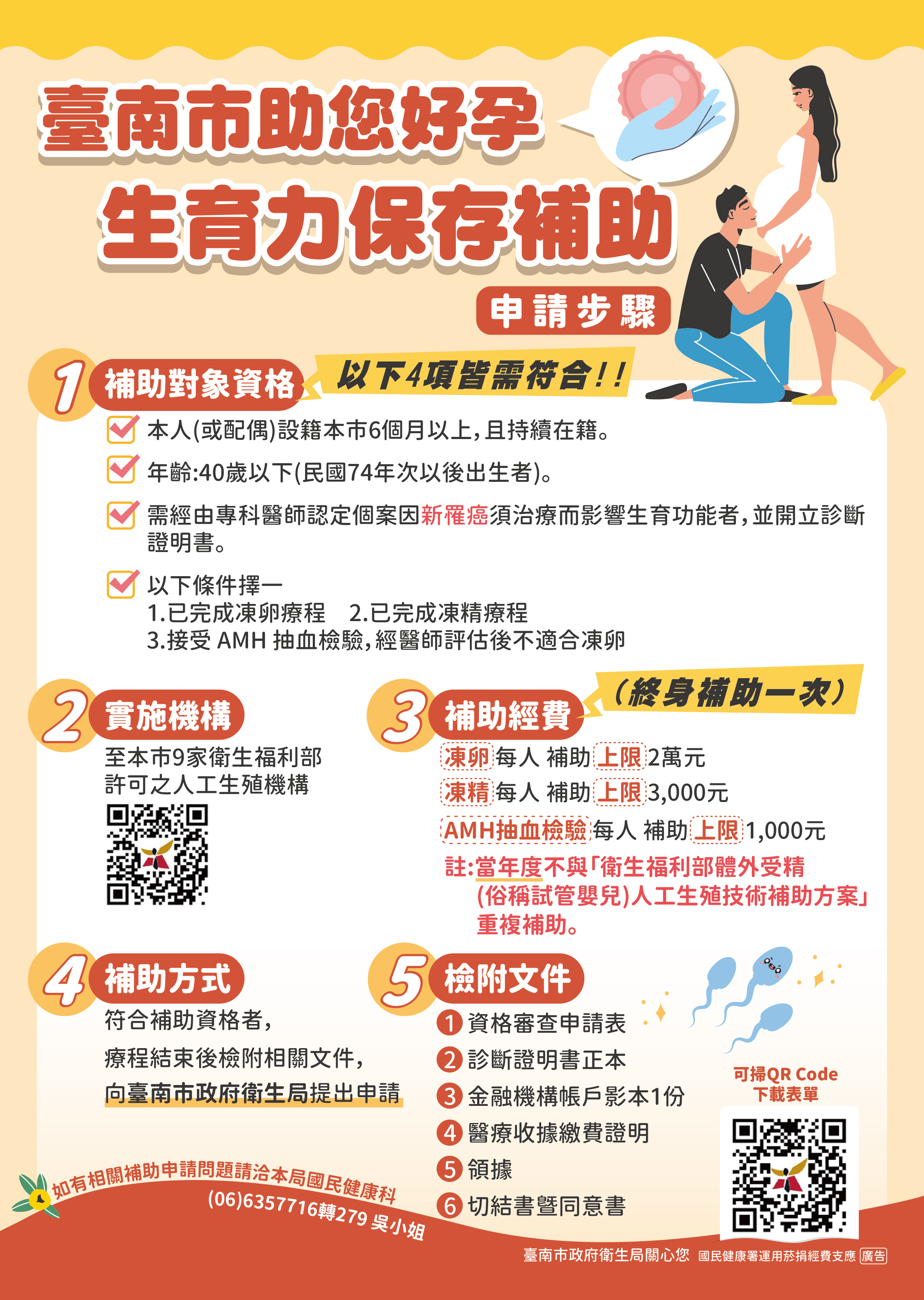 臺南市114年度「婚後孕前健康檢查補助計畫」及 「祝您好孕─生育力保存補助」宣傳